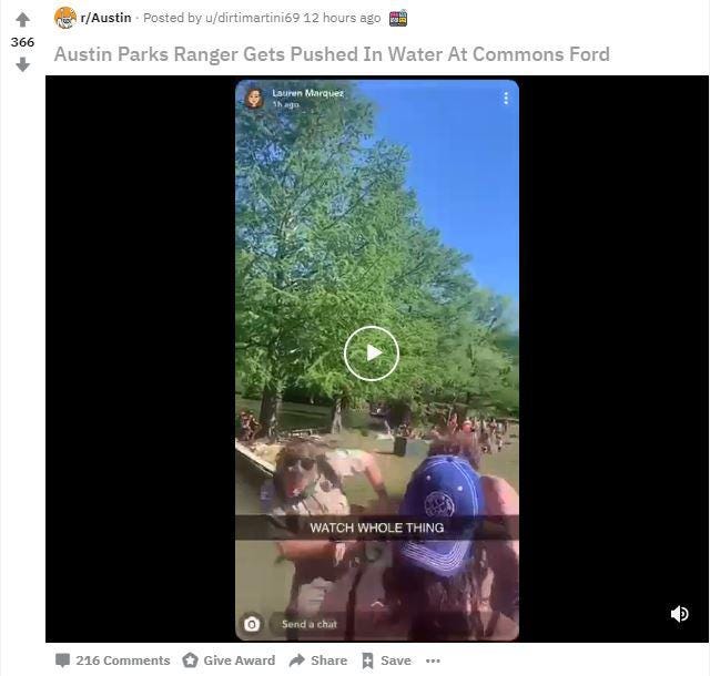 Austin park ranger’s distancing reminder is met with shove into river