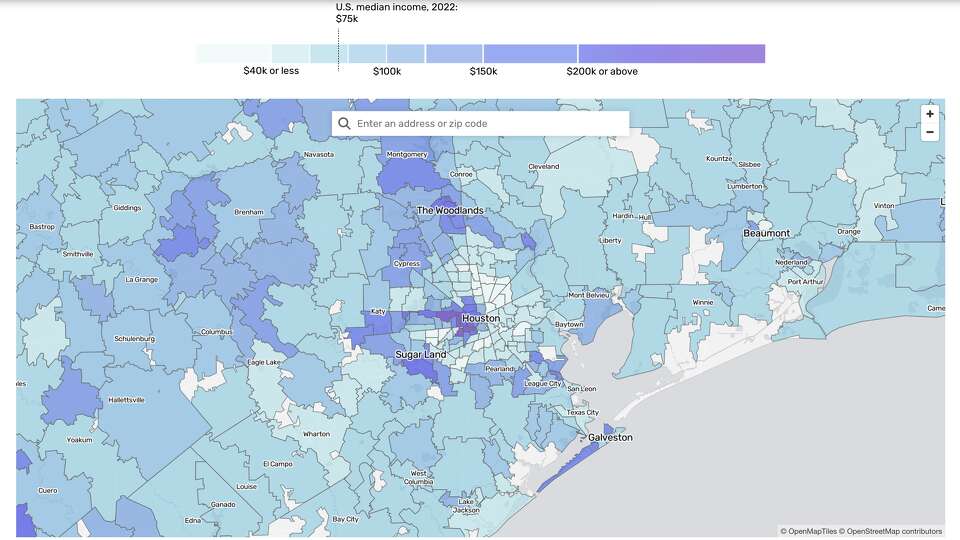 Average income by ZIP code in Houston.