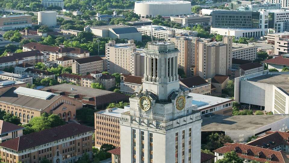 Aerial view of the University of Texas campus including the UT Tower -- looking southeast from the Tower, with Gregory Gym and the Erwin Center visible in the background -- as seen on Sunday April 23, 2017. RALPH BARRERA/AMERICAN-STATESMAN
