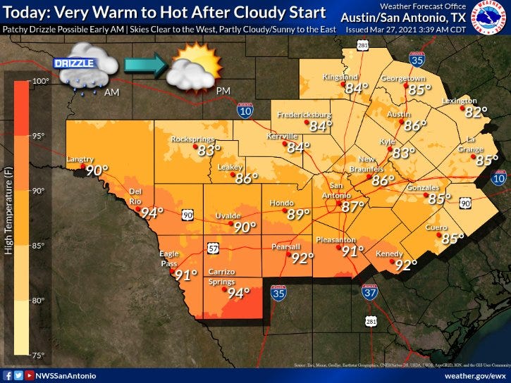 Weekend kicks off with very warm temperatures and slight chance of ...