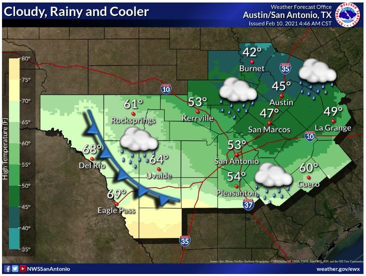 Austin weather forecast for Wednesday: 50% chance of rain, cold high of 45