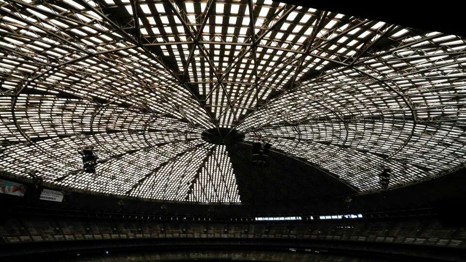 The translucent roof is shown inside the Astrodome in Houston, Tuesday, June 24, 2025.