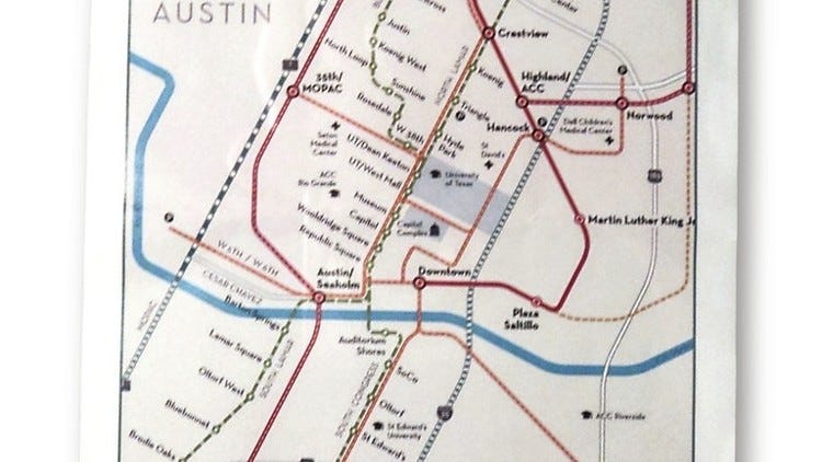 Austin urban rail map, fliers cause flap in Hyde Park