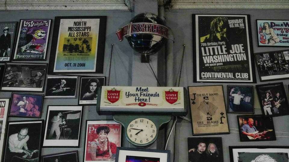 The iconic wall of photographs at The Continental Club is photographed on Tuesday, June 24, 2025 in Houston.