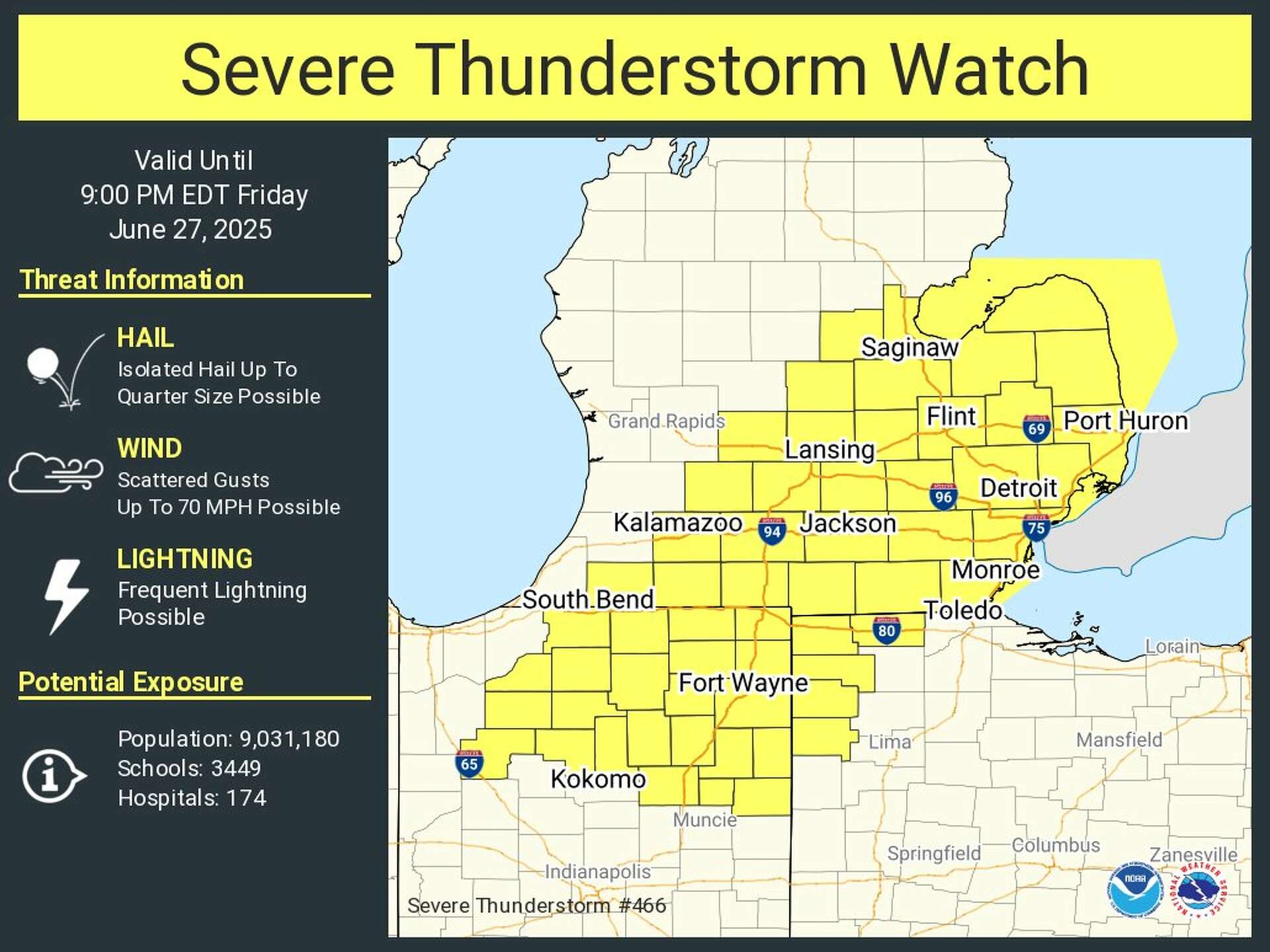 Severe thunderstorm watch issued for Michigan through 9 p.m. today