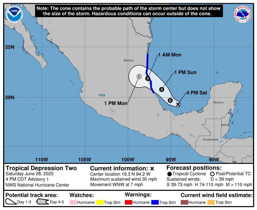 Tropical depression has formed south of Texas. Here’s its path.