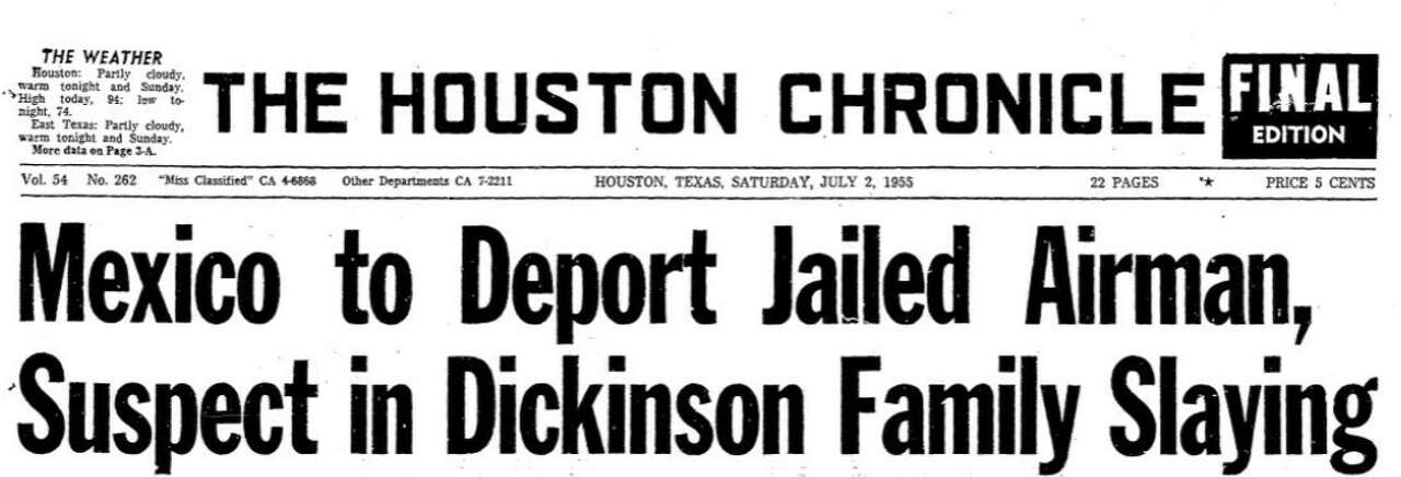 Houston Chronicle headline, July 2, 1955.