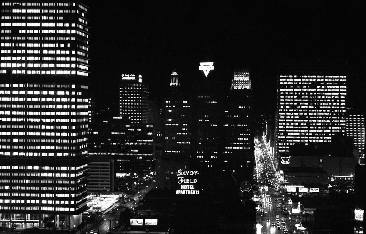 Downtown Houston at night, late 1965.
