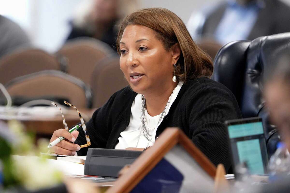 State Board of Education member Evelyn Brooks discusses the controversial Bluebonnet teaching materials at a meeting of the State Board of Education at the William B. Travis Building Friday November 22, 2024. The Bluebonnet materials, which use Bible stories, are K-5 math and reading instructional materials that the 2023 House Bill 1605 mandated the Texas Education Agency created with the intention of creating high quality instructional resources for teachers.