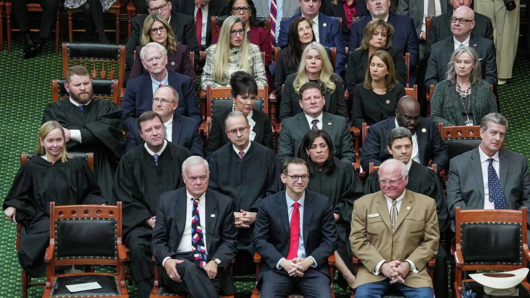 Members of the Texas Supreme Court are joined by members of the Texas Senate as they watch a session of the 89th Legislative Session on the first day, Tuesday, Jan. 14, 2025.