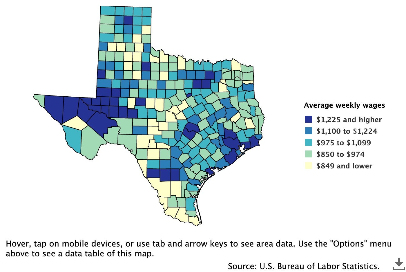 2024 Texas salaries and wages by county and occupation