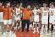 Texas head coach Chris Beard and his team celebrate a Nov. 7, 2022, win over UTEP which was the inaugural game played at Moody Center. Beard's UT record was 29-13, including the school's first NCAA Tournament win since 2014 in 2022.