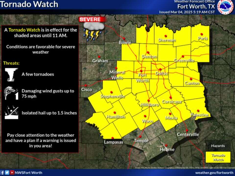 Tornado watch issued for parts of North Texas on Tuesday. See maps