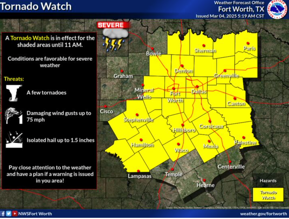 Tornado watch issued for parts of North Texas on Tuesday. See maps