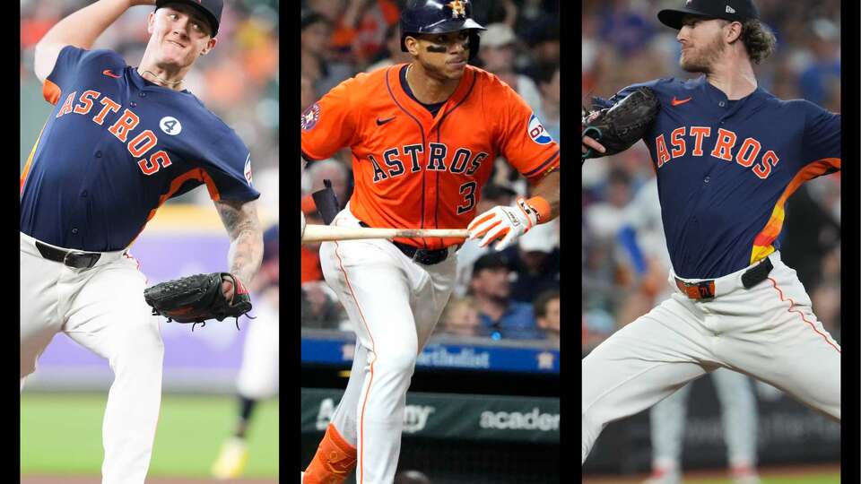 Astros' Hunter Brown, Jeremy Peña and Josh Hader.