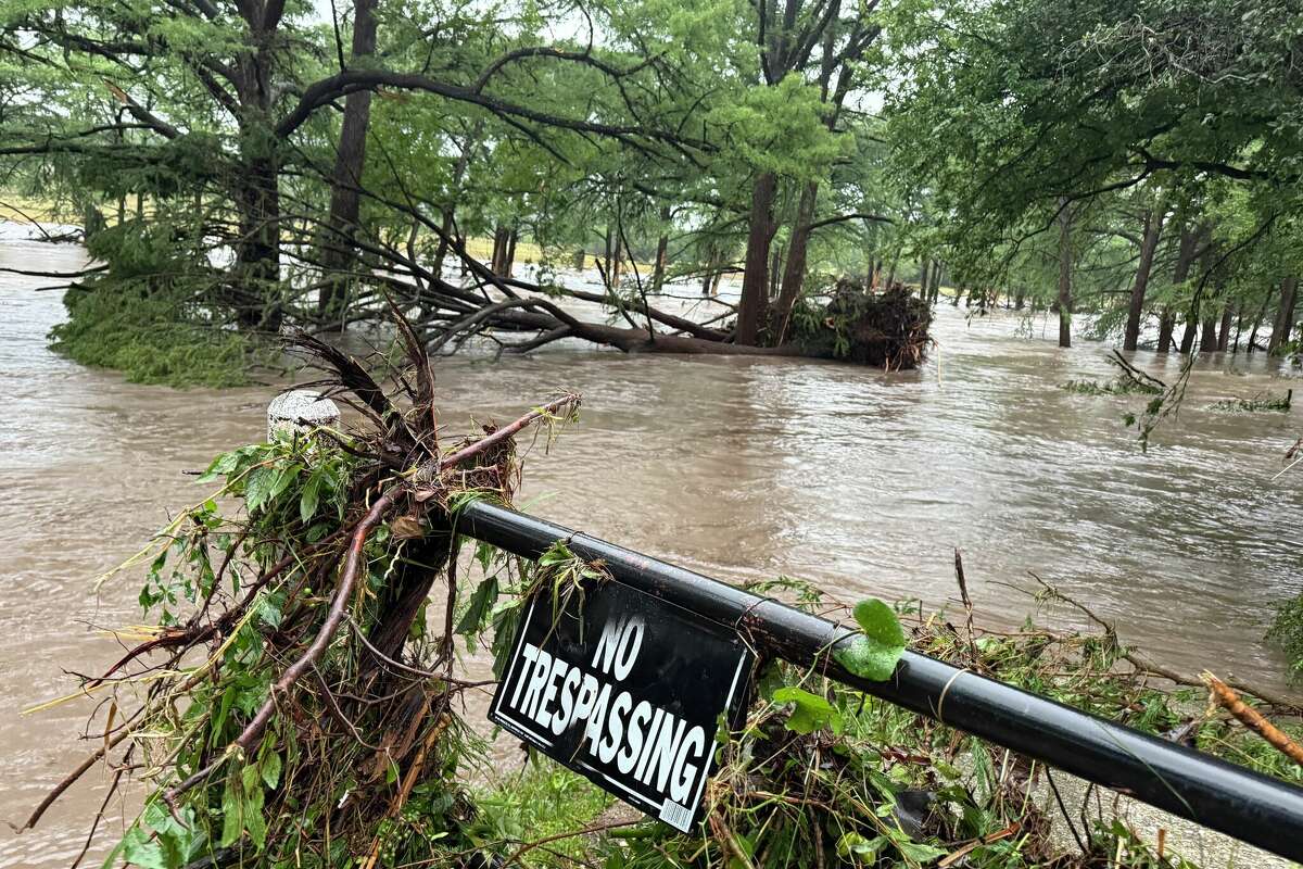 Alice Claiborne's view standing on highway 39 in Kerr County  around 7 a.m. on July Fourth. The river had receded about 8 feet at that point.