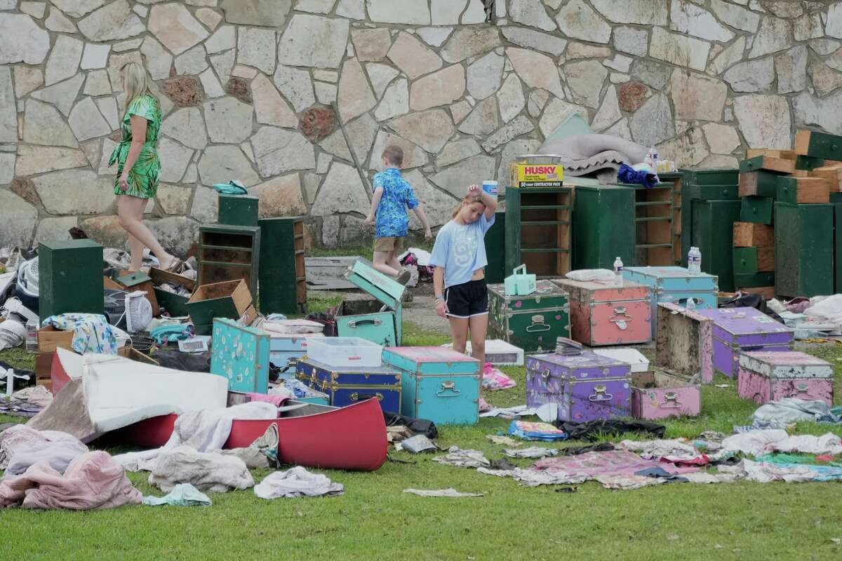 People come to pick up items at Camp Mystic in Hunt, Texas on Wednesday, July 9, 2025.