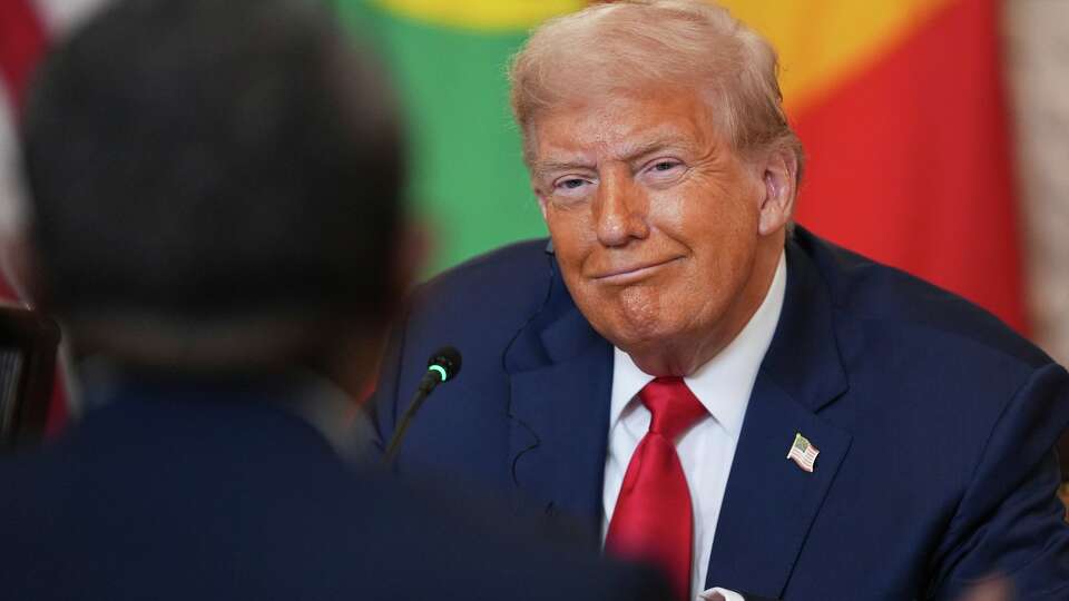 President Donald Trump speaks during a lunch with African leaders in the State Dining Room of the White House, Wednesday, July 9, 2025, in Washington.
