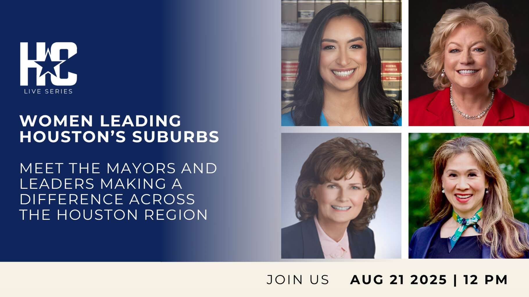 Top row: Pasadena Councilmember, District B Bianca Valerio and Tomball Mayor Lori Klein Quinn. Bottom row: Sugar Land Mayor Carol McCutcheon and Mayor of Piney Point Village Aliza Dutt.