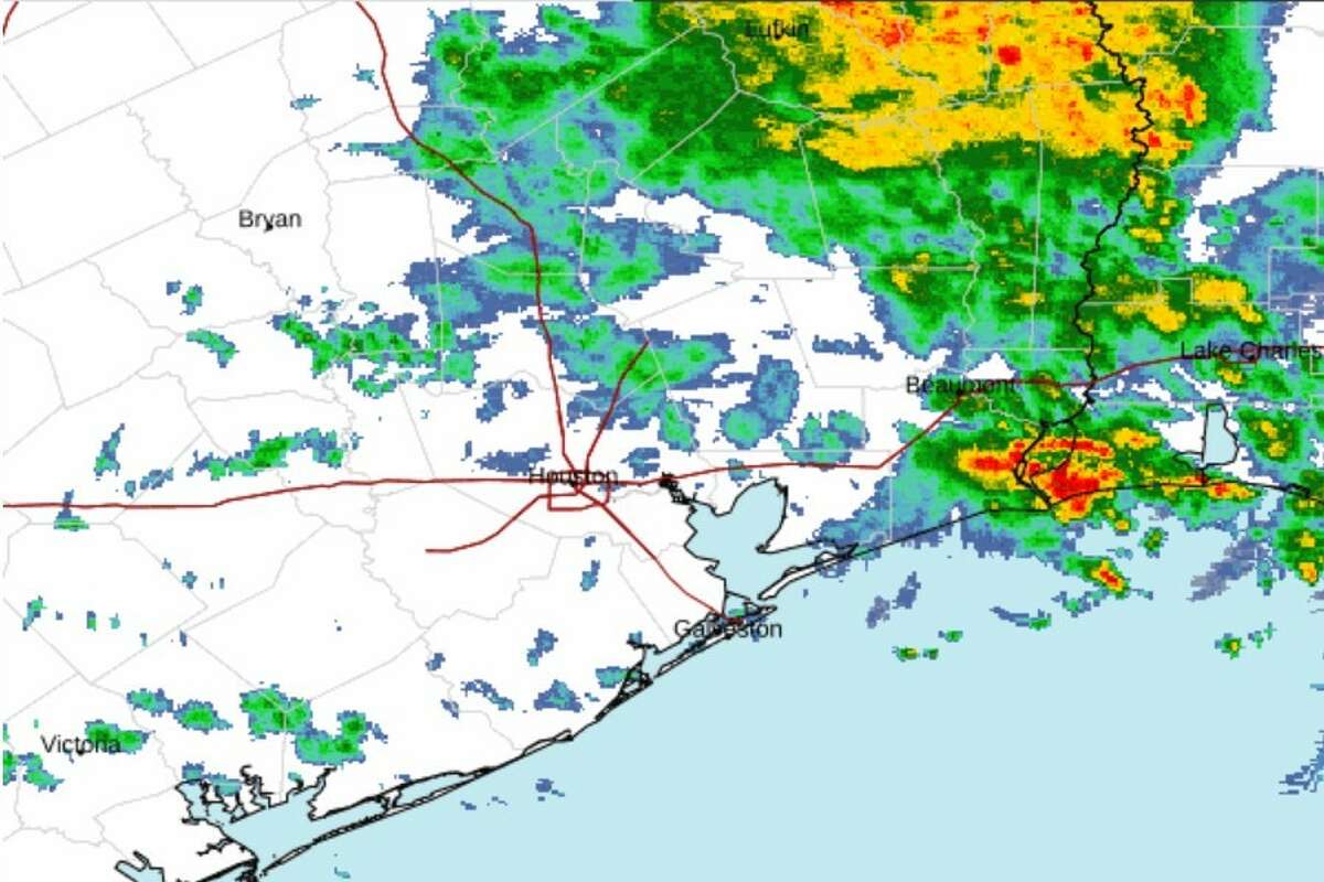 Doppler weather radar images from the National Weather Service show remnants of a tropical disturbance moving into East Texas around 9:20 a.m. Friday.