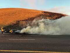 Big rig fire shuts down westbound I-580 at Altamont Pass