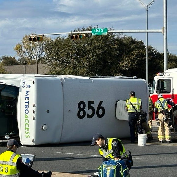 Video: CapMetro bus rolled back over after crash in South Austin