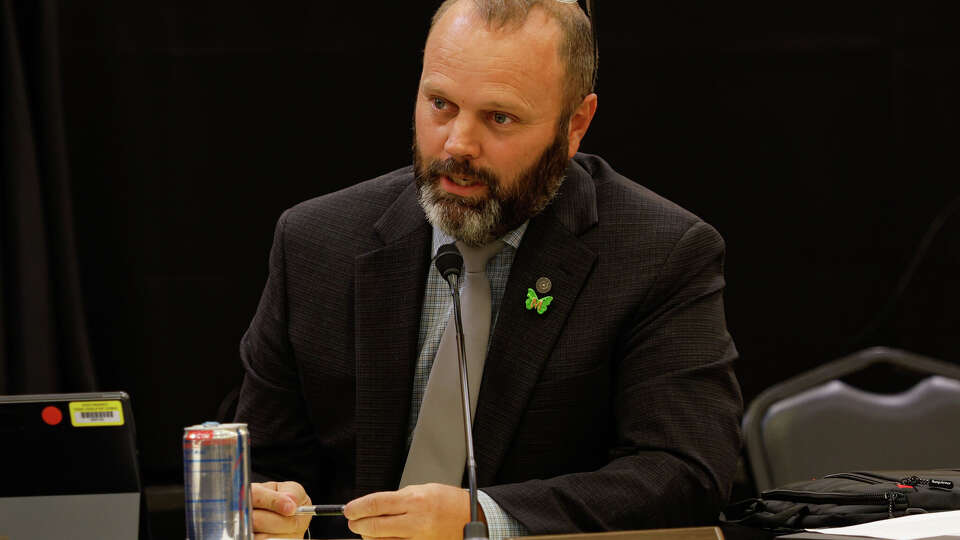 Rep. Wes Virdell, R-Brady, thanks people for offering public testimony during a joint hearing at the Hill Country Youth Event Center in Kerrville, Thursday, July 31, 2025. State lawmakers hosted the hearing in response to the deadly July 4 floods that struck the Hill Country, resulting in the deaths of over 130 people.