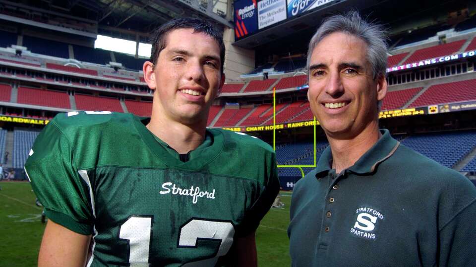 Ex-Houston Oiler backup quarterback Oliver Luck, with his son, Andrew Luck, quarterback for Stratford High School before a playoff game against Cypress Falls at Reliant Stadium, Saturday, Nov. 25, 2006. (Johnny Hanson for the Houston Chronicle)