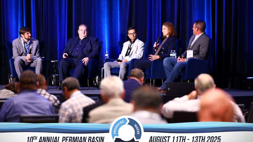 Representatives of exploration and production companies participate in a panel discussion on the opportunities and risks seen in produced water.