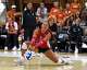 Utah middle blocker Emrie Moea'i (2) misses a hit during the game against the Texas Longhorns at Gregory Gymnasium on Friday, Aug. 15, 2025 in Austin, Texas.