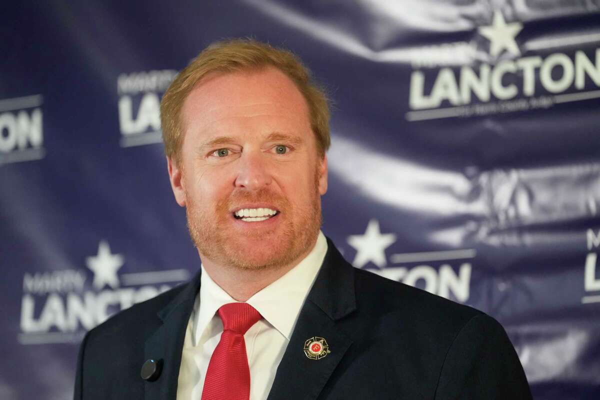 Marty Lancton speaks during his campaign kickoff event for Harris County Judge held at the Houston Professional Fire Fighters Association Local 341Union Hall in Houston Wednesday, Aug. 20, 2025.