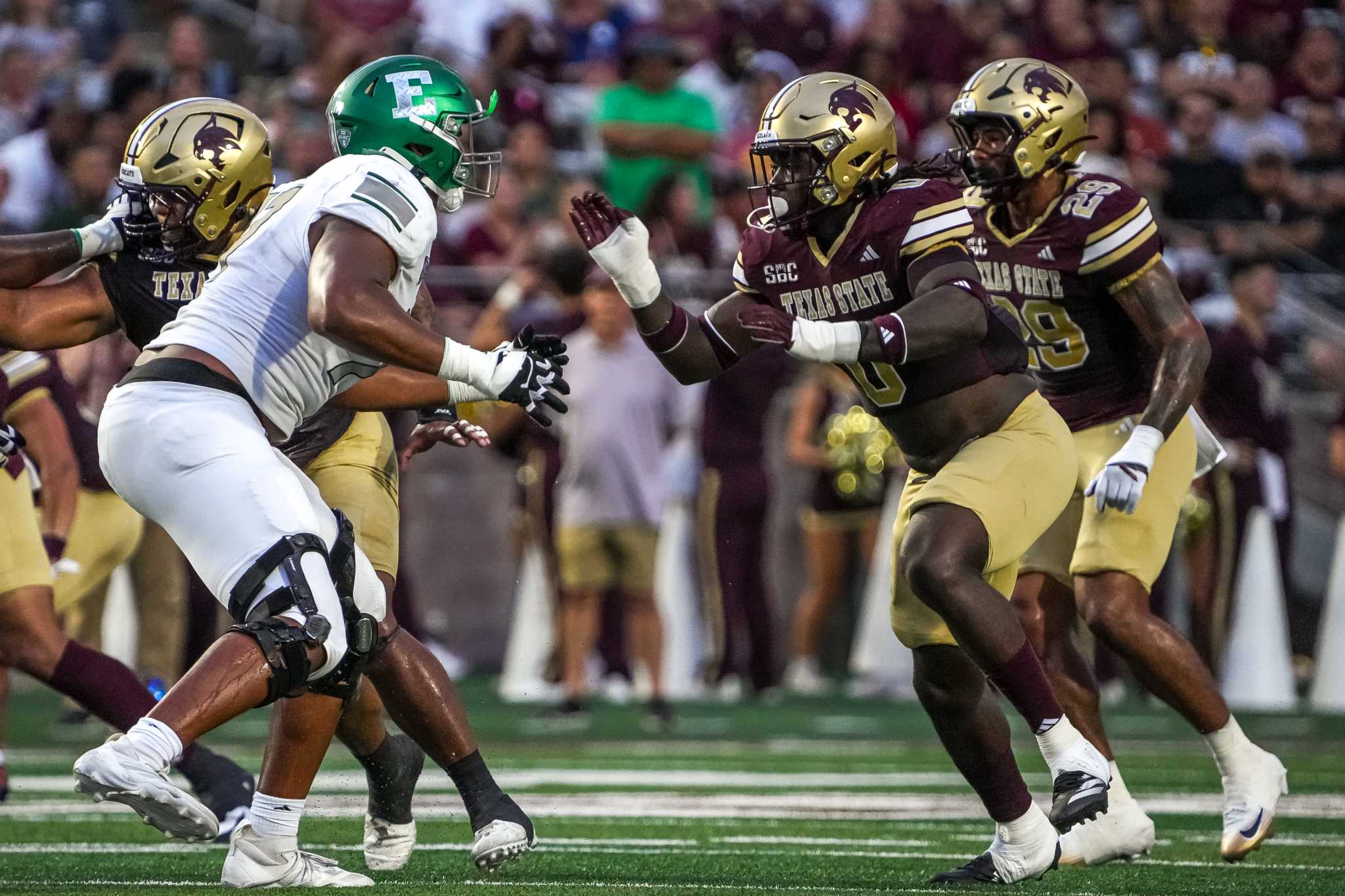 Texas State football edge Tymere Jackson returns to practice