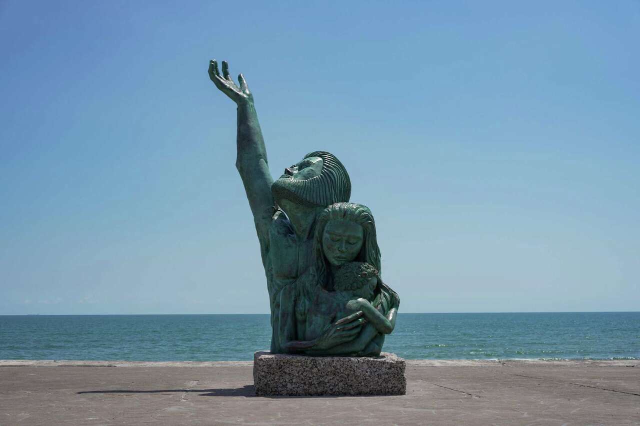 The 1900 Storm Memorial statue on the Galveston Seawall, honors the thousands of lives lost in the Great Storm, is photographed Wednesday, Sept. 3, 2025, in Galveston, Texas.