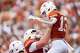 Texas Longhorns wide receiver Parker Livingstone (13) celebrates after scoring a touch down during the game against San Jose State at Darrell K Royal–Texas Memorial Stadium in Austin, Saturday, Sept. 6, 2025.