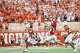 Texas Longhorns defensive back Jaylon Guilbeau (3) celebrates with teammates after an interception during the game against San Jose State at Darrell K Royal–Texas Memorial Stadium in Austin, Saturday, Sept. 6, 2025.