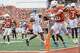 Texas Longhorns quarterback Arch Manning (16) jumps into the end zone, scoring a touchdown, during the game against San Jose State at Darrell K Royal–Texas Memorial Stadium in Austin, Saturday, Sept. 6, 2025.