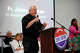 Father Jimmy Drennan speaks at a September 2025 COPS/Metro event at St. Margaret Mary Catholic Church. Drennan, a pastor at the church, was uninjured in a fire Saturday at the church rectory.