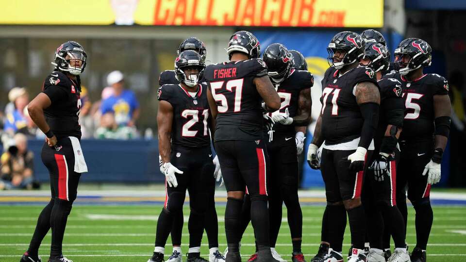 Houston Texans quarterback C.J. Stroud (7) looks up between plays during the second half of an NFL football game at SoFi Stadium in Inglewood, Calif., Sunday, Sept. 7, 2025.