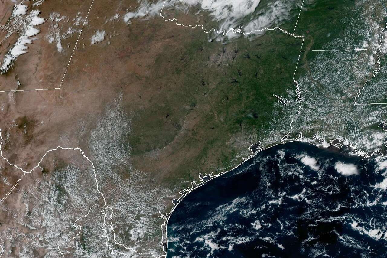 Texas appears nearly entirely cloud-free in this weather satellite photo taken around 2:15 p.m. Wednesday. Forecast models like the National Blend of Models, anticipates mostly sunny skies Thursday, which means no relief is in store for people suffering from ragweed allergies.