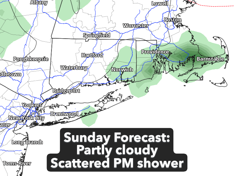 Warm Sunday in CT with afternoon shower and t-storm threat