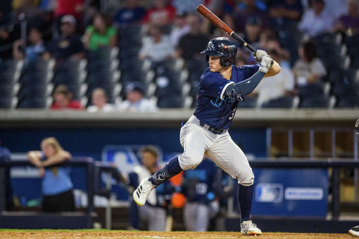 Zach Cole #3 of the Corpus Christi Hooks bats during the game against the Amarillo Sod Poodles at Hodgetown Stadium on August 15, 2025 in Amarillo.