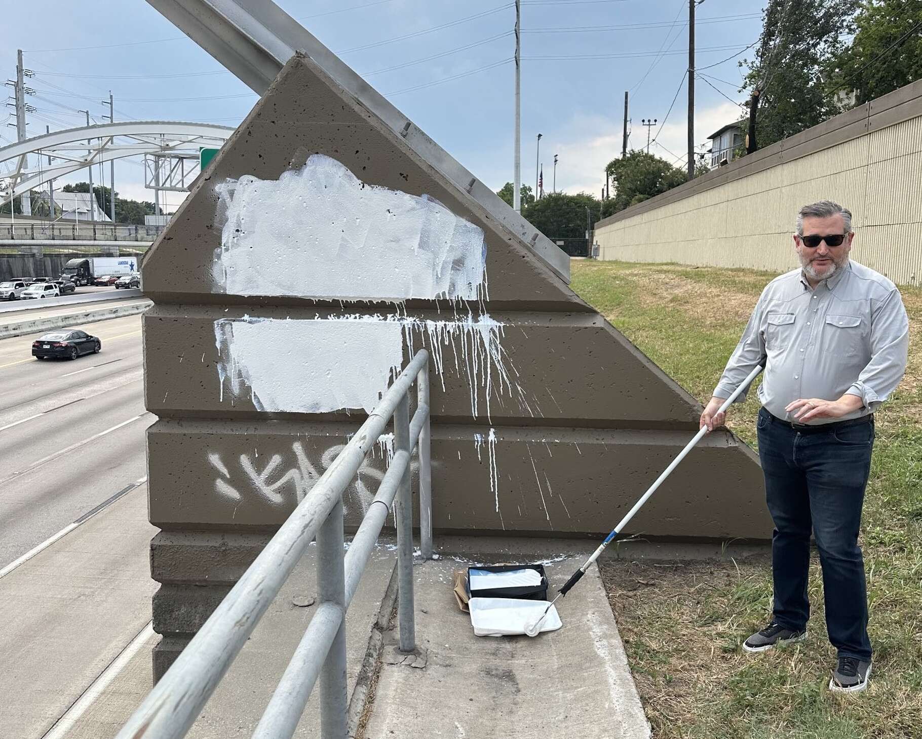 U.S. Sen. Ted Cruz, R-Texas, took matters into his own hands over the weekend to cover graffiti on a Houston highway that attacked slain Conservative activist Charlie Kirk. 
