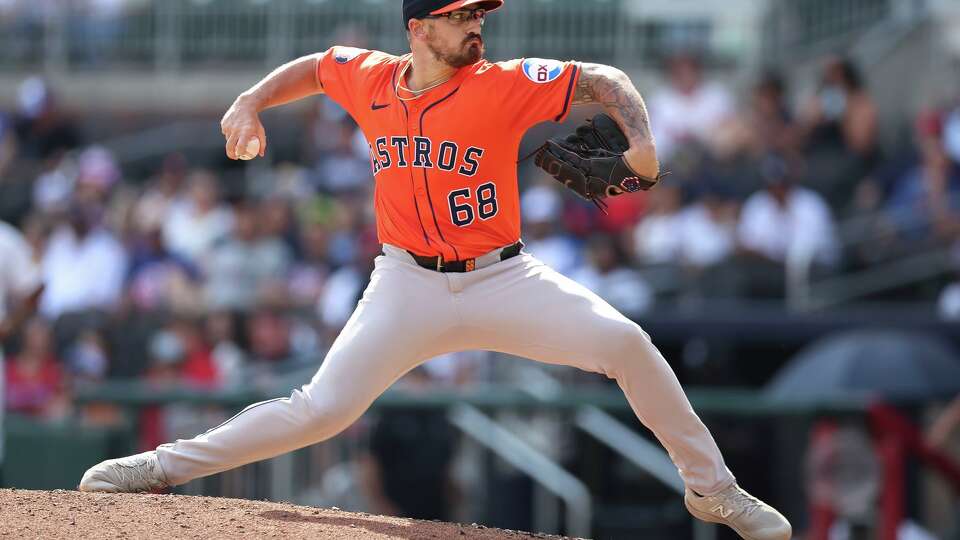 Houston Astros pitcher J.P. France (68) delivers in the eighth inning of a baseball game against the Atlanta Braves, Sunday, Sept. 14, 2025, in Atlanta. (AP Photo/Colin Hubbard)
