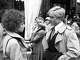 Barbra Streisand, left, and Robert Redford at the Plaza Hotel filming the final scene of “The Way We Were.”