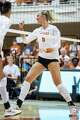 Texas Longhorns outside hitter Abby Vander Wal (6) celebrates a point as the Longhorns take on TCU at Gregory Gym in Austin, Wednesday, Sept. 17, 2025.