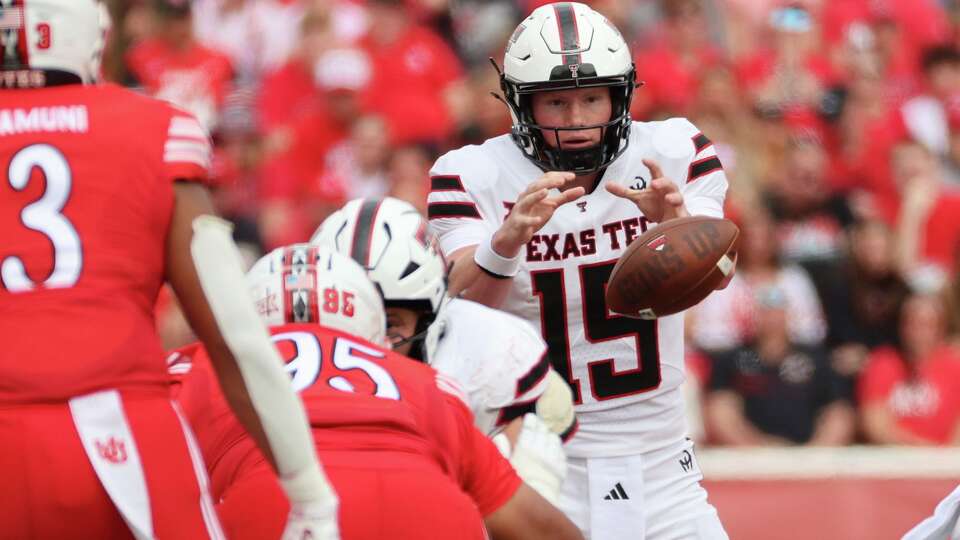 Texas Tech quarterback Will Hammond takes a snap during the second half of an NCAA college football game against Utah, Saturday, Sept. 20, 2025, in Salt Lake City, Utah.