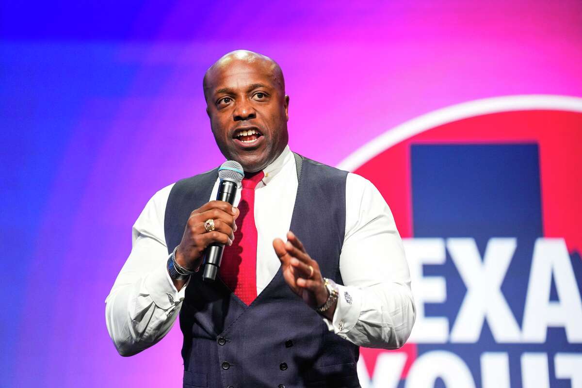 Congressman Wesley Hunt speaks at the Texas Youth Summit on Saturday, Sept. 20, 2025, in The Woodlands, Texas.