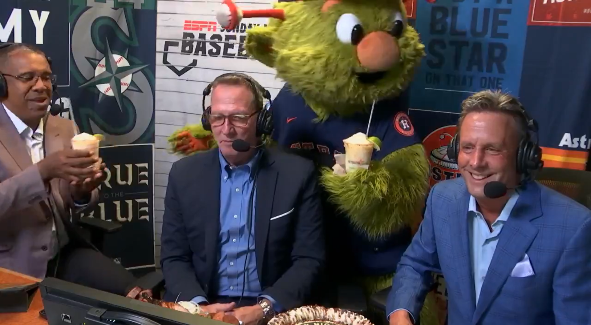 Astros mascot gifts ESPN announcers boozy treat in press box