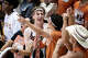 Texas fans celebrate a point in the second set against the Vanderbilt Commodores at Gregory Gymnasium in Austin, Sept. 24, 2025.