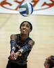 Vanderbilt Commodores outside hitter Reese Animashaun (9) bumps the ball in the third set against the Texas Longhorns at Gregory Gymnasium in Austin, Sept. 24, 2025.